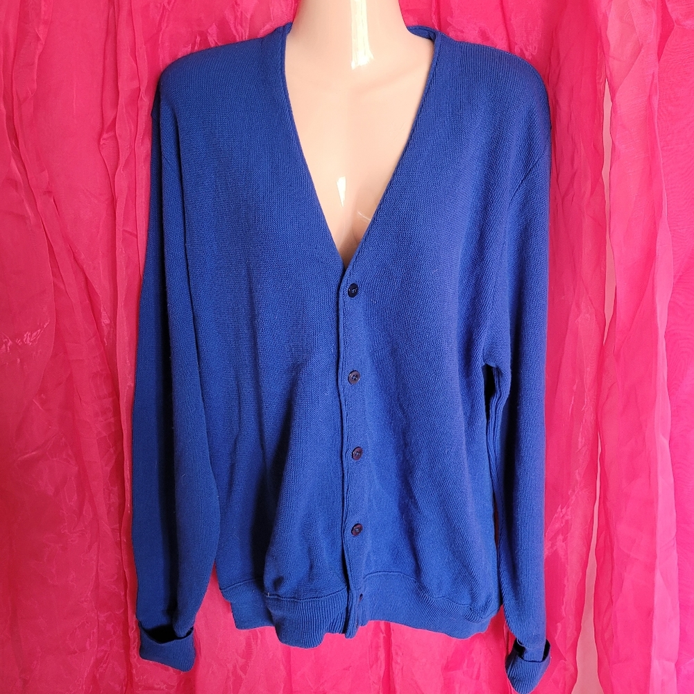 London Fog Vintage Royal Blue Cardigan Sweater